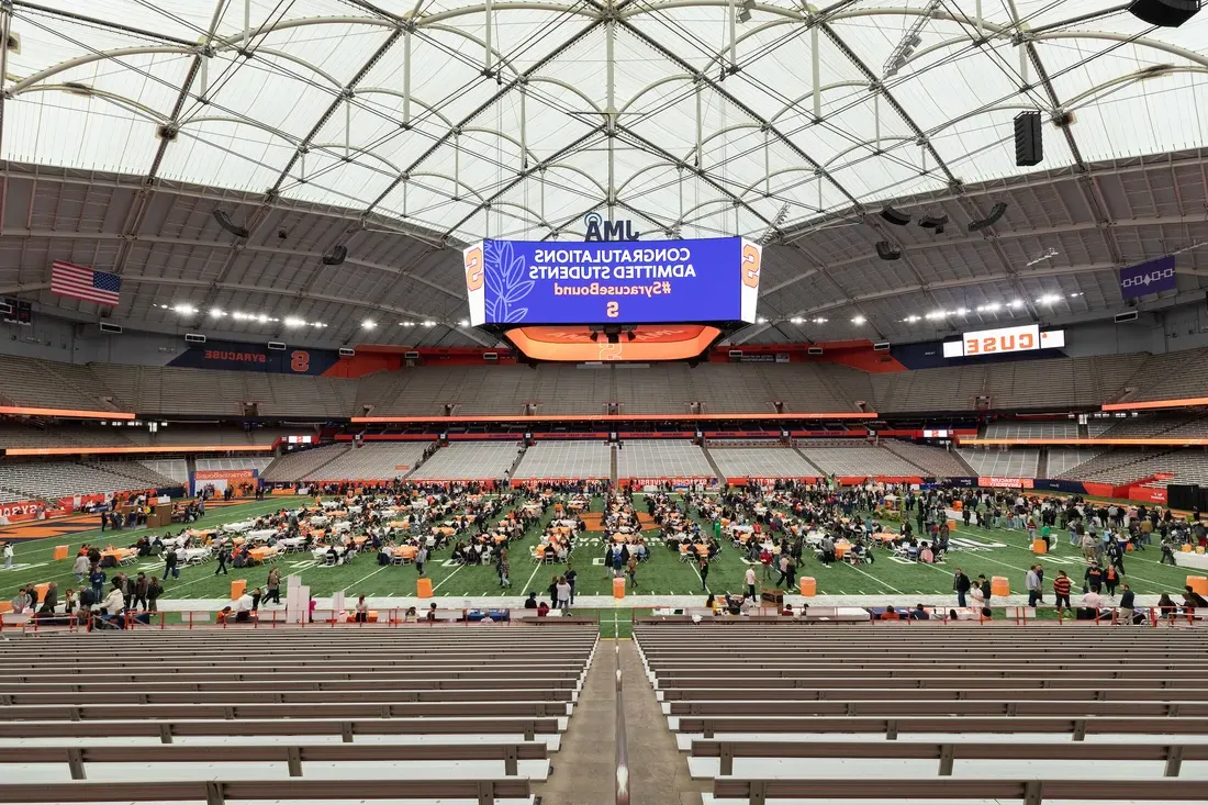 Students inside the JMA Wireless Dome on admitted students' day.